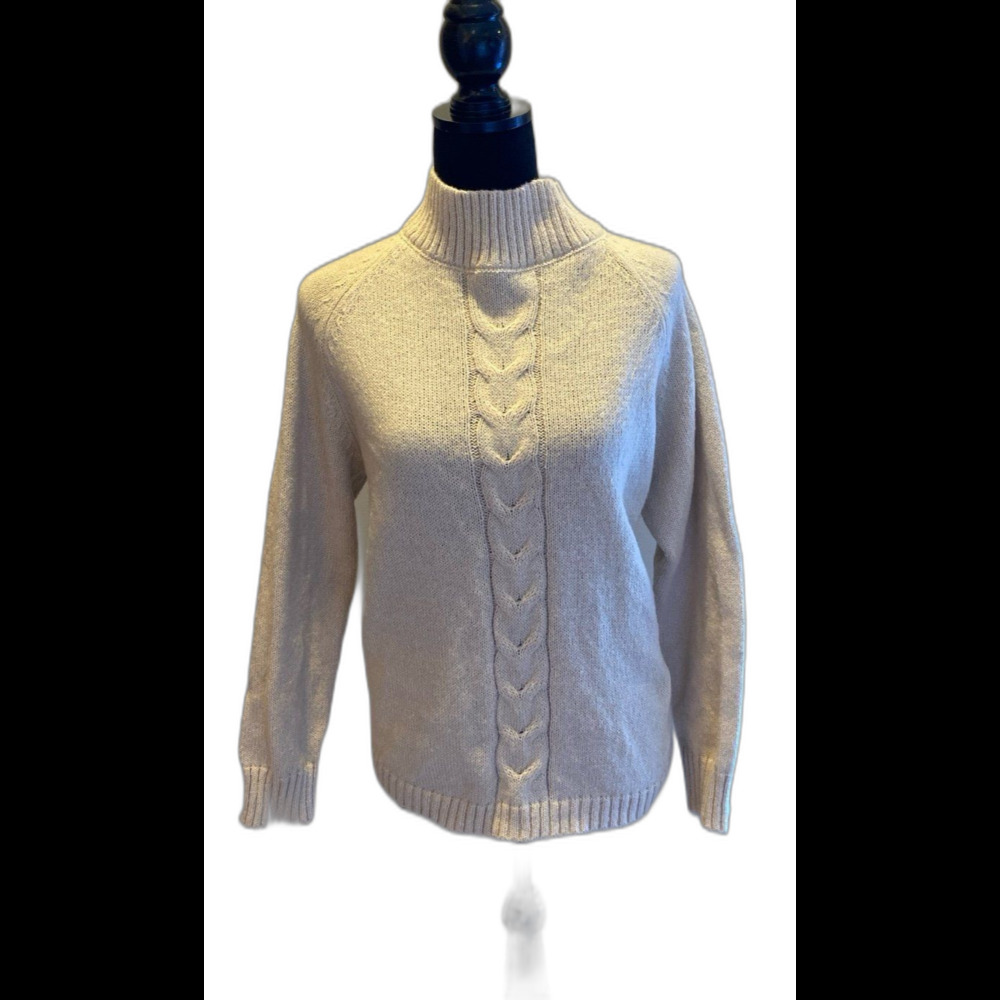 Cable Knit Sweater Turtleneck‎ Size Large Tan Beige Woman’s Soft Loose Knit